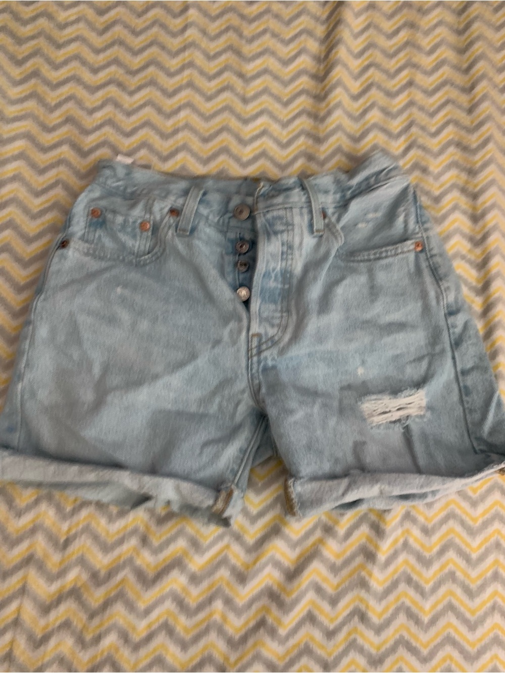 Levi's Light Blue High-Rise Button-Fly Rolled Hem Jean Shorts